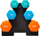Set Of 6 Neoprene Dumbbell Hand Weights  Set With Rack  3 5 8 Pairs