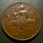 France - Third Republic Old Bronze Coin 10 Centimes 1913  