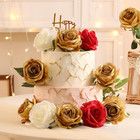 10 Pcs Gold Artificial Flowers Silk Roses Real Touch Bridal Wedding Bouquet