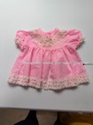 Vintage 1970s Baby Toddler Dress 12 Months Pink White Swiss Dot Lace Trim Polka