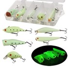 10pcs Glow Fishing Lures Kit Luminous Vib Popper Crank Minnow Pencil Bait Hooks