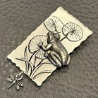 Vintage Hallmark Hmk Cds Frog Lily Pad Brooch Pin Pewter Dangle Dragonfly