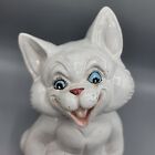 Vintage Whimsical Laughing Cat Figurine Made In Italy Redware Pottery Blue Eyes
