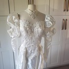 Victorian Wedding Dress Usa 10 White Satin Cathedral Train Pearl Maximalist Gown