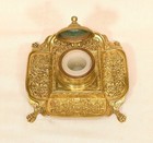 Antique Ornate Victorian Solid Brass Ink Well W original Insert nice Condition 