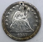 1857 Seated Liberty Quarter Love Token Aunt Hand Carved Silver  900 Exonumia