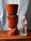 Vintage Hand Carved Wood Bust - Woman Carrying Basket Sculpture 12 