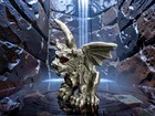 Pewter Gargoyle Figurine Red Gem Eyes Winged Gothic Chest Medallion