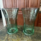 Set Of 2 Vintage 1980   s Coca-cola Genuine Glass Green Tint Coke Glasses Libbey