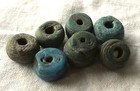 7 Large Antique Blue Green Hebron African Trade Beads  18-21mm  Kano 1800s