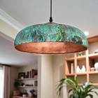 Rustic Green Copper Pendant Lights  Handcrafted Patina Farmhouse Lamps  16 Inch 