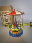 Spinning Red-white Carousel Tin Toy Retro Reproduction Germany W Box 7 5  Workin