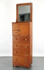 Vintage Narrow Golden Oak Lingerie Chest With Mirror