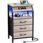End Table With 3 Drawers  Night Stand With Charger Station And Led Lights  