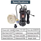 2hp Submersible Sump Pump 1500w Cast Iron Sewage Pump 6498gph W 66ft Hose 110v