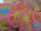 Vintage 60   s 70 s Pink Hippie Bright Flower Power Home Made Full Apron Open Back