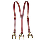 Men s Brown Leather Wide H Y Back Suspender Loop Belt Braces Button Clip Hook