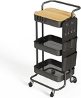 3 Tier Metal Utility Rolling Cart With Table Top And Side Bags  Tray Storage    