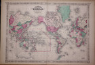 Antique 1869 Map Of The World By A  J  Johnson