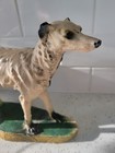 Antique Borzoi Greyhound Plaster Dog Sculpture On Green And Yellow Stand