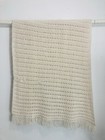 Handmade Afghan Throw Blanket Fringe Cream Ivory Cottage Crochet Knitted Ecru Wh