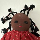 Primitive African American Folk-art Doll Vtg Handmade Deep Red Dress 8    Tall 