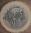 Vtg 1988 Seagull Canada Large 3d Molded Pewter Floral Basket Of Flowers Brooch
