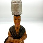 Vintage Hand Carved Wood Milkmaid Figure 7    Milk Can Head Metal Handle Folk Art