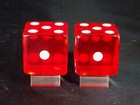 Vintage Pair Red Translucent Bakelite Jumbo Dice 1-1 2  - 0247