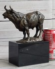 100  Solid Bronze Sculpture Of A Bull Marble Base Abstract Decor Figurine Figure