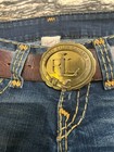 Rare Iconic 90s Ralph Lauren Leather Logo Buckle Western Cowboy Farmer Belt 43 