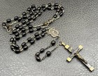 Vintage Catholic Germany Rosary Black   Brown Wood Bead Inri Crucifix Chain 32   