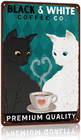 Retro Cat Metal Sign Vintage Coffee Bar Tin Signs Funny Kitchen Wall Decor