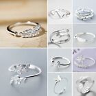 925 Silver Crystal Heart Feather Knuckle Ring Open Zircon Women Adjustable