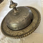 Vintage Handcrafted Engraved Brass Butter Dish With Lid   Made In India   Patina