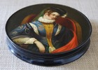 Antique German  Stobwasser Papier Mache Lacquer Snuff Box Hand Painted