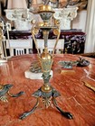 Pair Of Antique French Gilt Patinated Bronze Etruscan Tripod Candlesticks 19th C