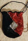 Whiting And Davis Red And Black Chainmail Drawstring Bag Evening  Vintage Disco