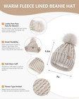Womens Beanie Hat Scarf Gloves Set  Fleece Lined Winter Hat With Pom Pom  Long K
