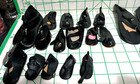26 Pc Lot Vintage  single  Black Vinyl Side Snap Doll Shoes - Various Sizes Guc