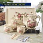 Porcelain Tea Set Vintage Rose  Tea Cups With Teapot  Serving Tray And Teaspo   