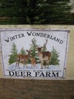 Antique Wood Box White Milk Paint Deer Farm Label W Bottle Brush Christmas Tree
