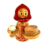 Pair Vintage Russian Turned Wood Folk Art Nurse And Girl W  Blini Pancakes 3 25 