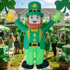 12ft Giant St  Patricks Day Inflatables Leprechaun Holding Lucky Shamrock 