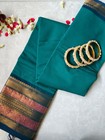 Handloom Kanchipuram Cotton Saree Teal Blue Yazhi Peacock Border Indian Saree