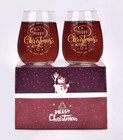 New In Box Wish Merry Christmas   Happy New Year Stemless Wine Glass Set Of 2