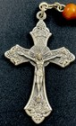 Vintage Catholic Wood 5 Decade Petite Rosary  Silver Tone Crucifix  Italy