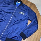Vintage Anheuser Busch Beer Navy Satin Jacket Mens L Zip Head For The Mountains