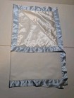 Baby Blanket Lovey Security 25 X 32    Blue Satin Trim White Satin Back Soft 