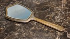 Vintage Hand Held Art Deco Vanity Mirror Victorian Style Ornate Engraving Patina